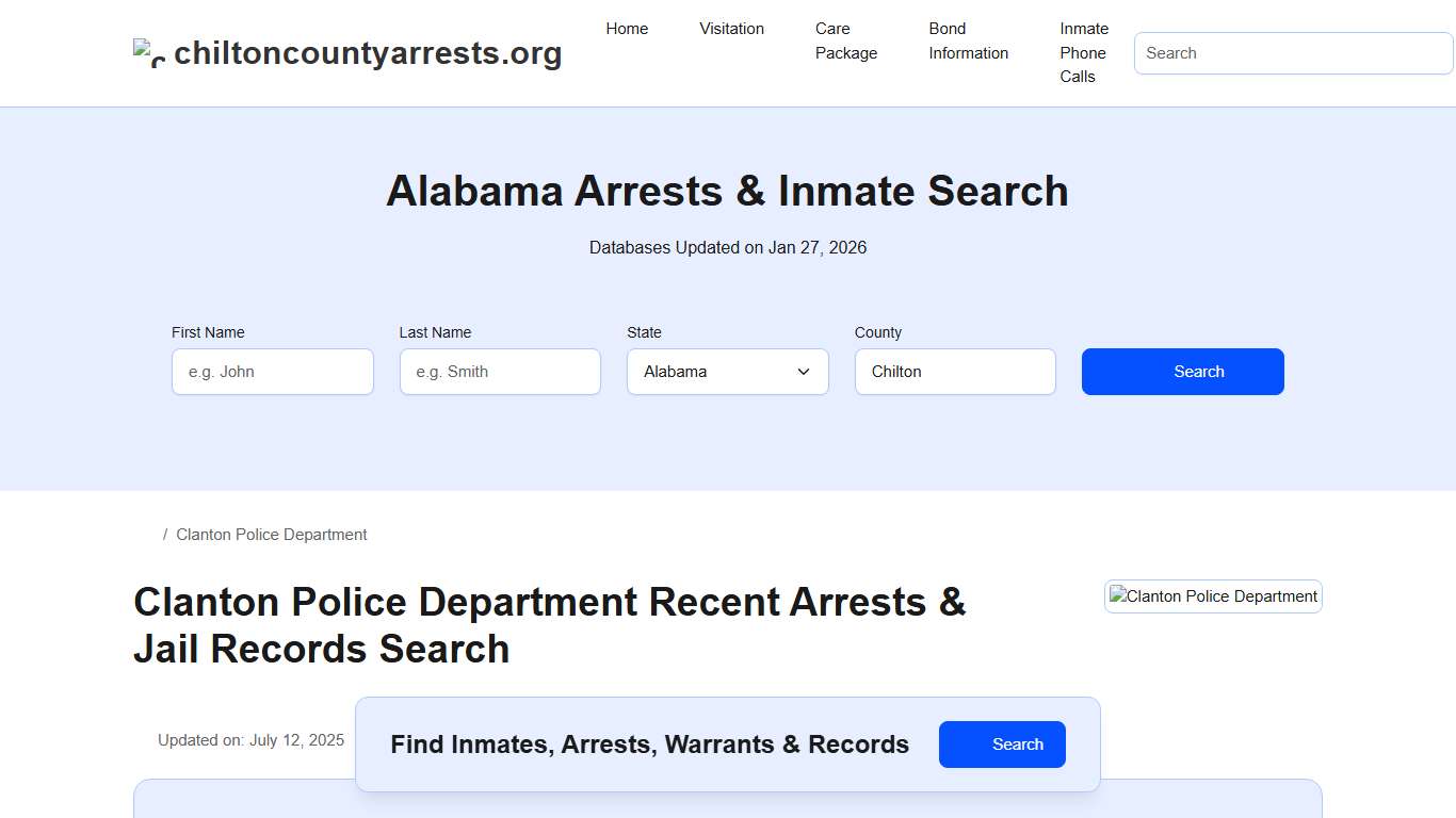 Clanton Police Department, AL Arrests, Records, Jail Roster Lookup