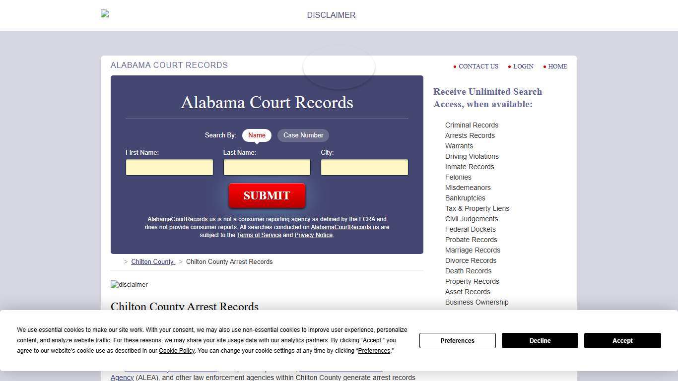 Chilton County Arrest Records AlabamaCourtRecords.us